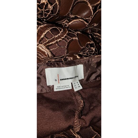 New ANTHROPOLOGIE Floral Vegan Leather Shorts $178 SIZE 8 Brown - Picture 4 of 4